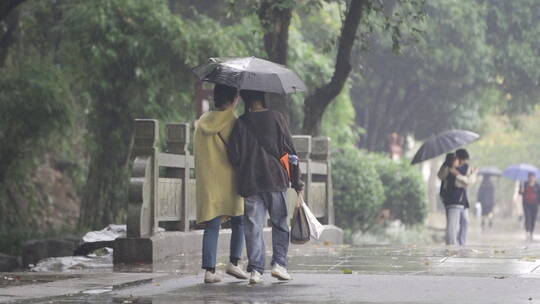 闺蜜雨中挽手散步视频素材模板下载