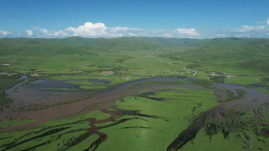 四川阿坝红原大草原白河航拍自然风光