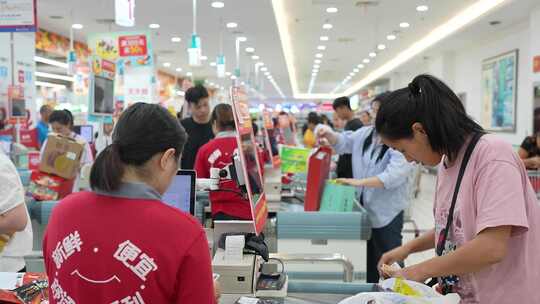 超市收银台 超市结算 超市收银员视频素材模板下载