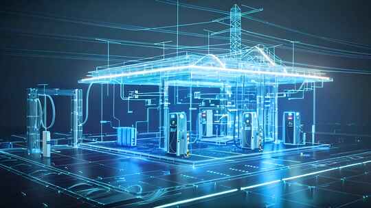 科技感新能源车充电站 电车充电桩绿色出行