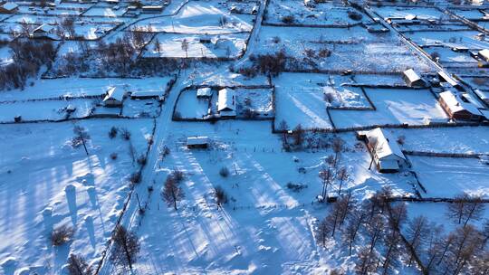 航拍大兴安岭冬季极寒雪村