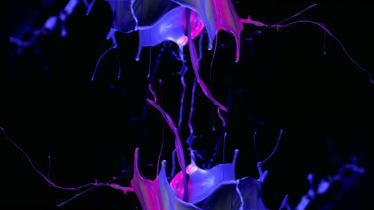 液体颜色飞溅慢动作颜料碰撞油漆蓝紫色墨水
