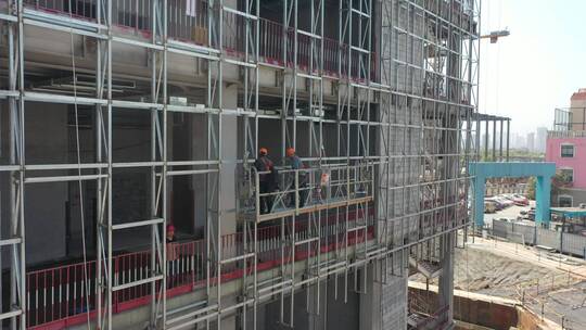 航拍长沙广电附近建筑工地工人工作