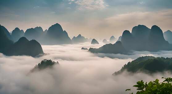 桂林山水合集山峰云海群山云雾缭绕自然风景