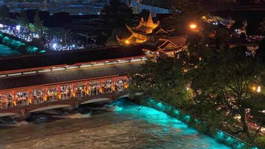 成都市都江堰南桥夜景航拍