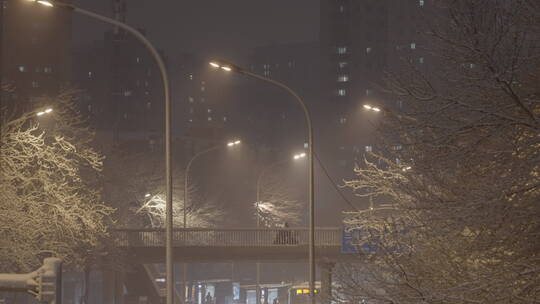 冬天雪景 下雪的街道