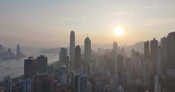 香港中西区清晨日出航拍