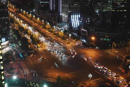 成都夜间十字路口车流延时