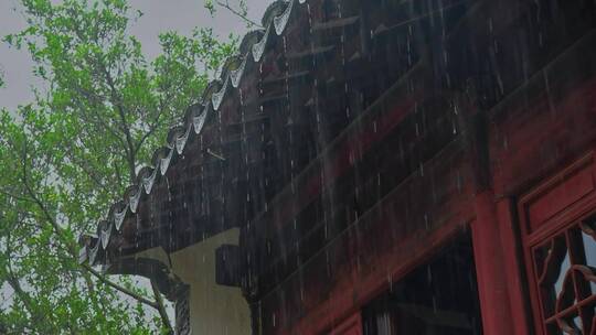 雨天古建筑雨景屋檐雨滴意境视频素材模板下载