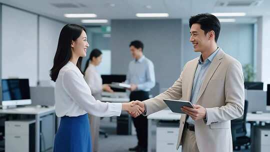 办公室白领握手合作场景