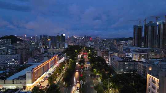 广东深圳城市夜幕降临夜景航拍