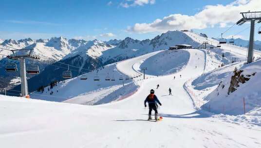 滑雪场滑雪者滑雪全景素材