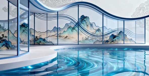 新中式室内水池景观