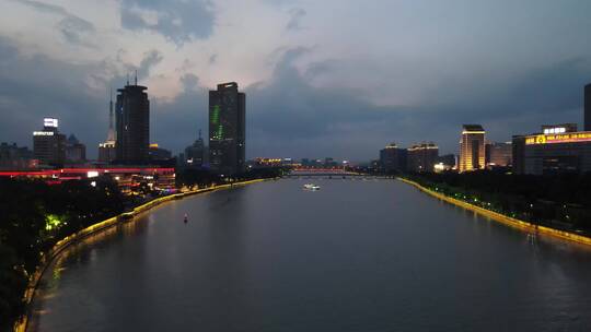 航拍宁波甬江珍珠贝外滩大桥夜景4K航拍