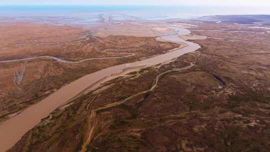 航拍山东黄河入海口湿地