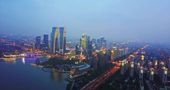 航拍 苏州金融中心 金鸡湖 夜景