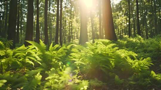 阳光照耀下的森林植被