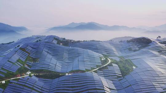 航拍山上光伏生态工业电力太阳能电池板