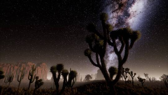 沙漠上空的银河系星光下闪烁延时