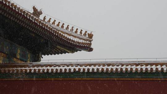 大雪中的北京故宫屋脊