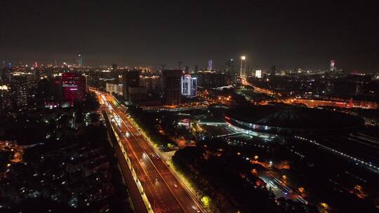 上海沪闵高架夜景航拍