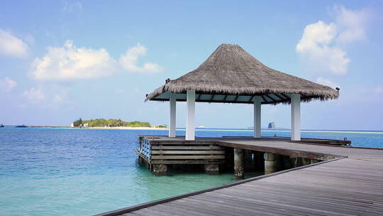 马尔代夫海岛上水上的茅草亭(1)