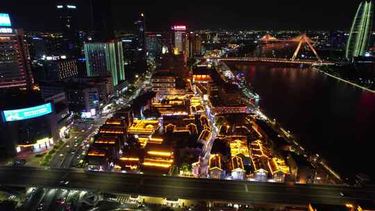 浙江宁波城市夜景灯光航拍