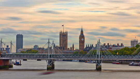 延时拍摄伦敦大本钟和亨格福德桥