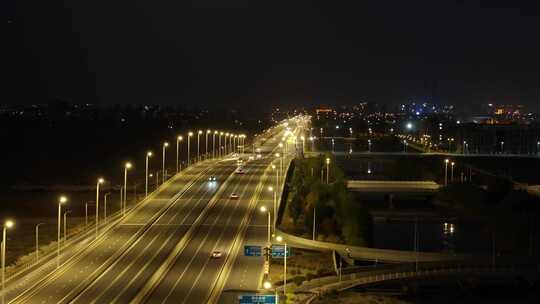 银川沈阳路快速路夜景车流航拍02视频素材模板下载