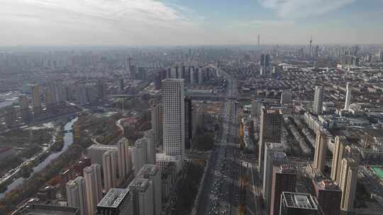 航拍 天津 城市交通 早高峰 晚高峰 车流