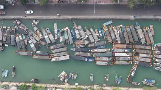 海边渔船广西北海海边风光航拍