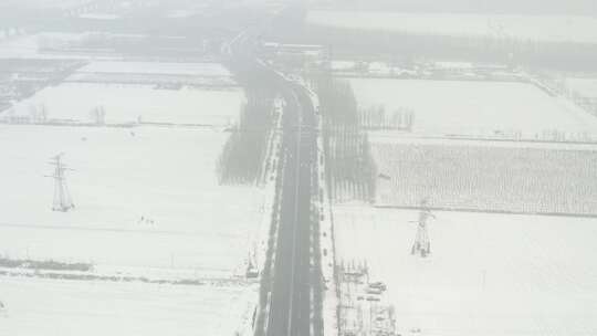 河北省石家庄市航拍城市道路雪景