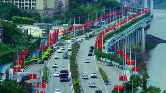 重庆城市红旗街景