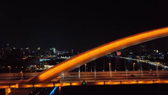 上海卢浦大桥夜景侧飞
