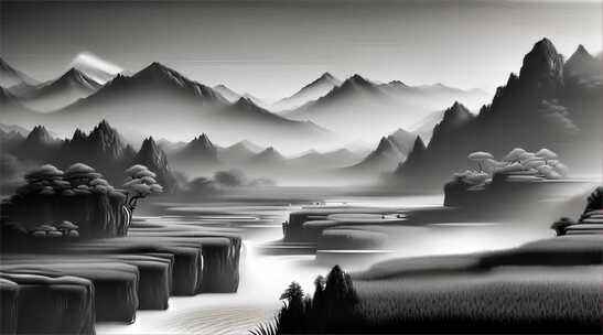 AIGC素材 中国山水水墨自然背景