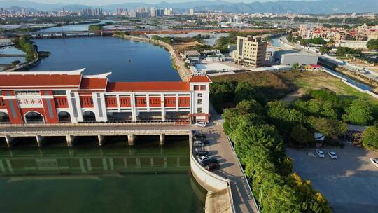 航拍水闸建筑景观视频素材模板下载