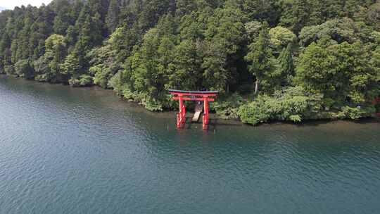 日本箱根湖神社鸟瞰