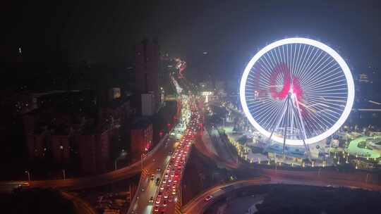 衡阳摩天轮夜景航拍