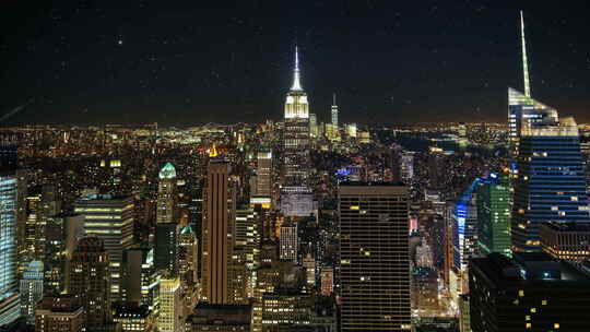 黄昏时分纽约曼哈顿市区的时间流逝