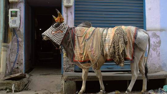 印度街头穿衣服的奶牛