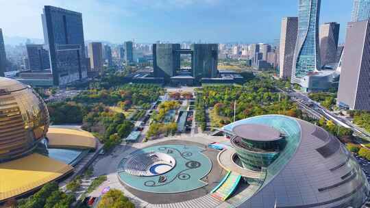 浙江杭州钱江新城市民中心航拍城市地标风景