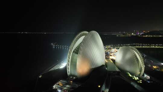 珠海日月贝夜景航拍夜晚珠海大剧院珠海地标