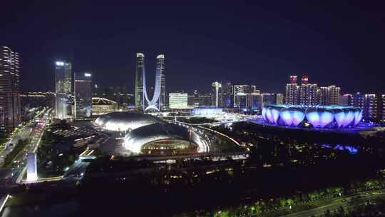 杭州奥体中心大莲花杭州之门城市夜景