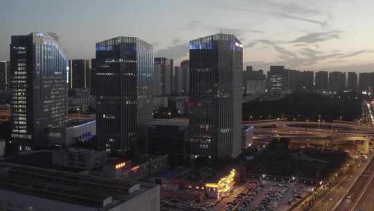 武汉光谷企业天地大楼夜景航拍