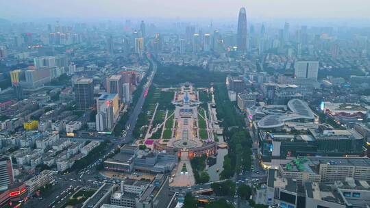 济南泉城广场日转夜航拍延时