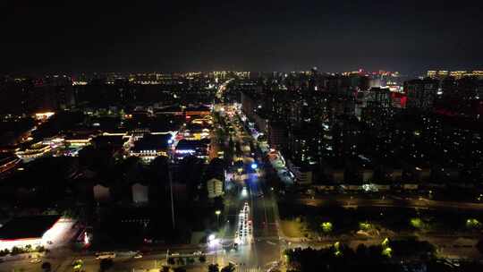 江苏宿迁城市夜景灯光交通车辆行驶航拍