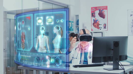 医生使用VR技术分析脑损伤