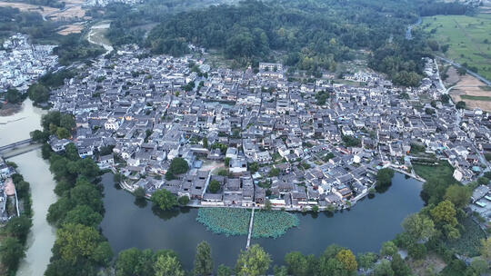 航拍安徽5A级旅游景区宏村全景视频素材模板下载