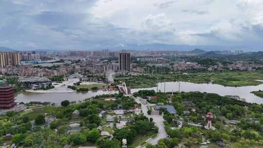 航拍广西玉林园博园旅游景区