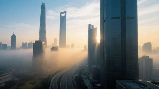 上海陆家嘴高楼晨景